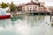 Annecy lake water channel bay with ducks view to marina from Annecy city