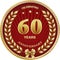 Anniversary 60 years celebration, golden jubilee numbers and holiday inscription on red round background with laurel wreath and st