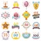 Anniversary badges set vector birthday numbers emblems holiday festive celebration birth age letter with ribbons