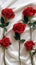 Anniversary elegance red roses on white satin cloth background