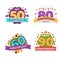 Anniversary and greeting birthday isolated icons aging celebration