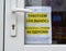 Announcement on the door of the shopping pavilion  `We work for removal.` Russian text - please enter one at a time