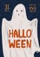 Announcement of Halloween event with ghost and place for text vector illustration. All saints day poster with web and