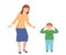 Annoyed Dad Scolding Her Son Closing His Ears Vector Illustration