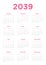 Annual calendar for 2039