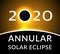 Annular solar eclipse. Poster with a ring solar eclipse inscribed in number 2020