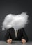 Anonymous concept, angry faceless businessman with head in clouds