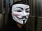 Anonymous group member wearing Guy Fawkes mask