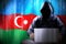 Anonymous hooded hacker, flag of Azerbaijan, binary code - cyber attack concept
