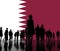 Anonymous people on the flag of Qatar background. 3d rendering