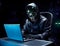 Anonymous robot hacker. Concept of hacking cybersecurity, cybercrime, cyberattack, dark web, etc