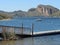 Another view of beautiful Apache Lake in Arizona with a boat pier.