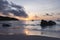 Anse Lazio beach on a sunset. Coastal landscape, Seychelles