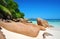 Anse Severe beach in La Digue island, Indian ocean, Seychelles.