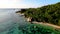 Anse Source d\'Argent beach, La Digue Island, Seyshelles, Drone aerial view of La Digue Seychelles