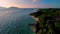 Anse Source D\'Argent Drone aerial view of beach Seychelles. La Digue Island, Seychelles