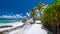 Anse Source d`Argent. Exotic tropical paradise beach on island La Digue in Seychelles. Blue ocean and sky, palm trees