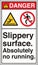 ANSI Z535 Safety Sign Two Symbol Standards Danger Slippery Surface Absolutely No Running with Text Portrait White