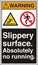 ANSI Z535 Safety Sign Two Symbol Standards Warning Slippery Surface Absolutely No Running with Text Portrait Black