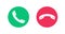 Answer decline phone call hang up red green button icons vector or accept reject dial mobile cellphone ui simple pictograms round