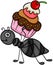 Ant carrying cupcake with cherry on top