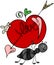 Ant carrying love red apple of cupid