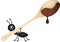 Ant carrying a wooden spoon with chocolate