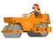 Ant road worker is running an asphalt compactor