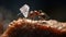 Ant\\\'s Sugar Quest: Microscopic Marvel Grasping Sweet Treasure on Dark Abyss