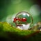 An Ant\'s Traverse on a Vibrant Leaf, Accompanied by a Mesmerizing Bubble.AI generated