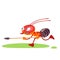 Ant soldier character in a fighting pose screams and runs to attack. Cartoon flat design vector illustration isolated on