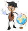 Ant teacher holding globe. Geography teacher