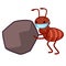Ant wearing a face mask is carrying a boulder, colorful vector illustration
