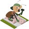 Ant worker laying pavement tiles. Vector cartoon