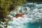 Antalya, Turkey - August 10, 2023: Rafting on a big rafting boat on the river in Antalya Koprulu Canyon