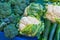 ANTALYA, TURKEY: Fresh green cabbage sale on the street market. Grocery traditional Turkish bazaar in Antalya.