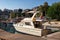 ANTALYA, TURKEY - JULY 08, 2018: Cruise motor boat in the old city marina (Roman harbor) of Antalya