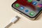 Antalya, TURKEY - June 10, 2022. Apple Iphone 13 Pro and Usb-c or Type-C Wired Charger. EU is forcing all devices to use Usb-c or