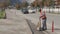 Antalya, Turkey - March 2016: the janitor sweeping the roadside roadway