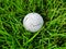 Antalya, Turkey, November 2019: A white Golf ball with logo lies in the grass on the Golf course