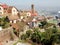 Antananarivo, View from hill with colorful houses, vegetatiew from hill with colorful houses, vegetation and church