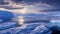 Antarctic landscape with icebergs and ice floes.