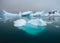 Antarctic nature landscape with icebergs in Greenland icefjord during midnight sun. Antarctica, Ilulissat, West