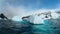 Antarctic nature landscape with icebergs in Greenland icefjord during midnight sun. Antarctica, Ilulissat, West