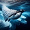 Antarctic penguin dives into cold blue ocean in search for food