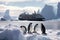 Antarctic penguins on the ice floe and cruise ship, Antarctica penguins and cruise ship, AI Generated