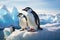 Antarctic scene Gentoo and Chinstrap penguins on an iceberg