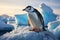 Antarctic scene Gentoo and Chinstrap penguins on an iceberg