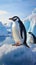 Antarctic scene Gentoo and Chinstrap penguins on an iceberg