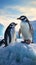 Antarctic scene Gentoo and Chinstrap penguins on an iceberg